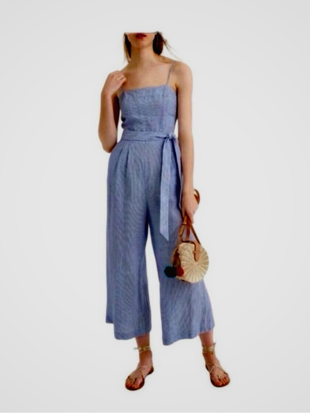 Banana Republic Light Blue Striped Cropped Wide-Leg Jumpsuit